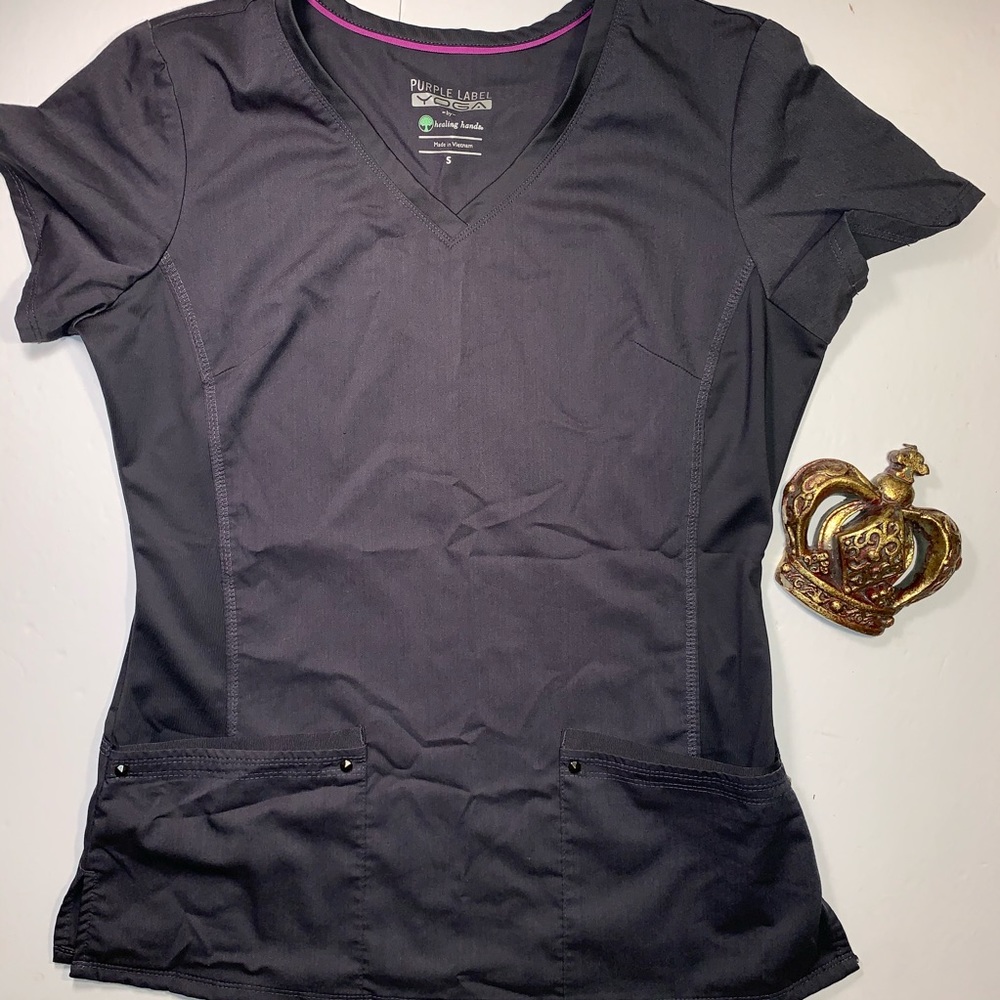 ❌SOLD❌ HEALING HANDS Charcoal Grey Scrub Top